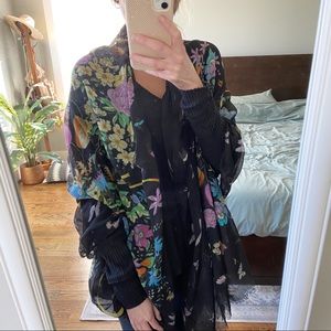 Black Printed Floral and Butterfly Print Scarf / Wrap / Tapestry